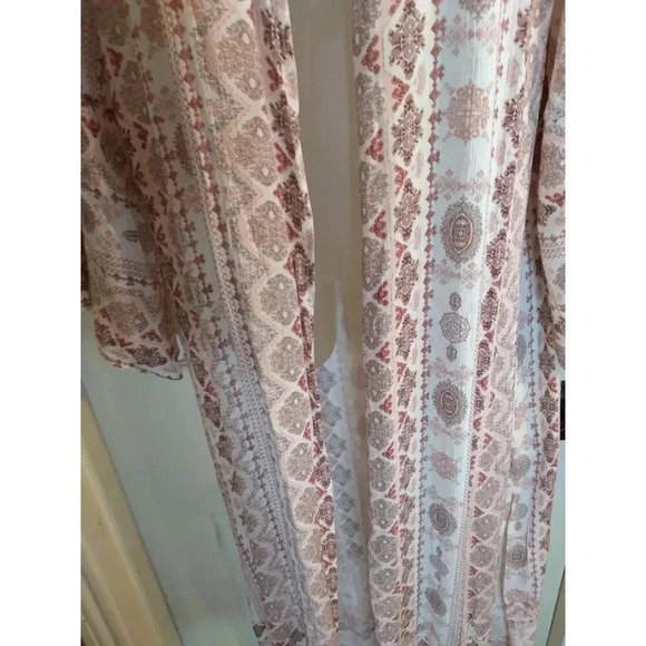 Papermoon Long Cardigan Pink White Geometric Pattern Open Sz S New Boho Peasant - Picture 3 of 11